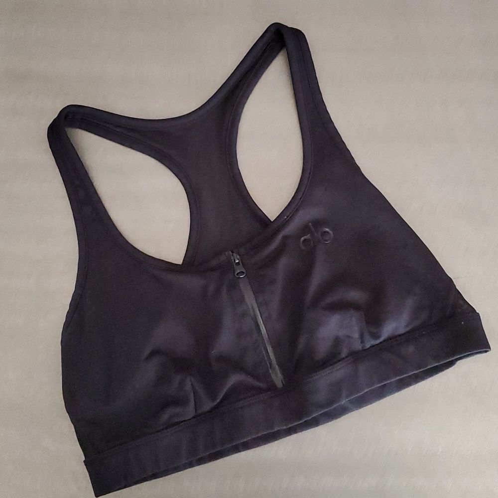 Alo Yoga Front Zip Racer Back Sports Bra Black XS Extra Small